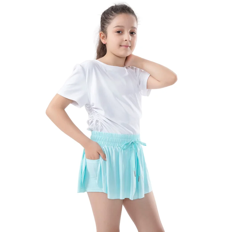 2 Pack Girls Flowy Shorts With Spandex Liner 2-in-1 Youth Dance Butterfly Shorts Kids Tennis Fitness Running Summer Casual Pants