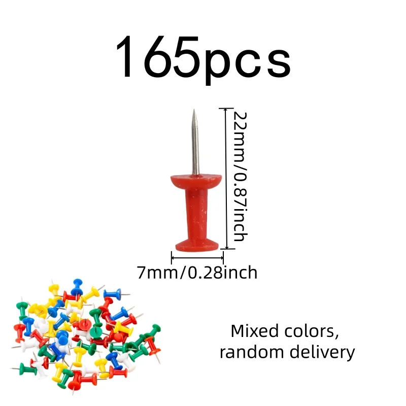 Colorful Assorted Colors Colorful Push Pins, 165 pcs, DIY Craft Display, Sharp Steel Pin Point for DIY Craft Display