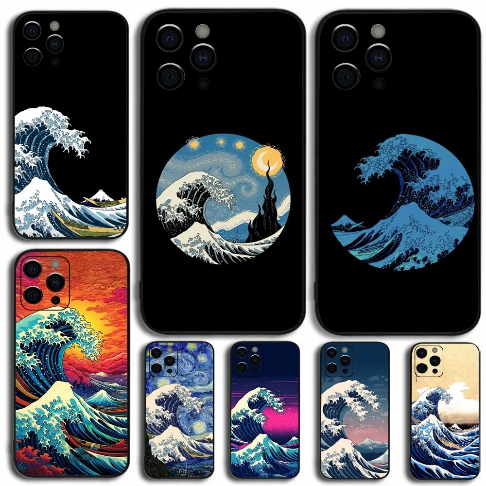 The Great Wave off K-Kanagawa Phone Case For Apple iPhone 15,14,13,12,11,Pro,X,XS,Max,XR,Plus,Mini Soft Black Cover