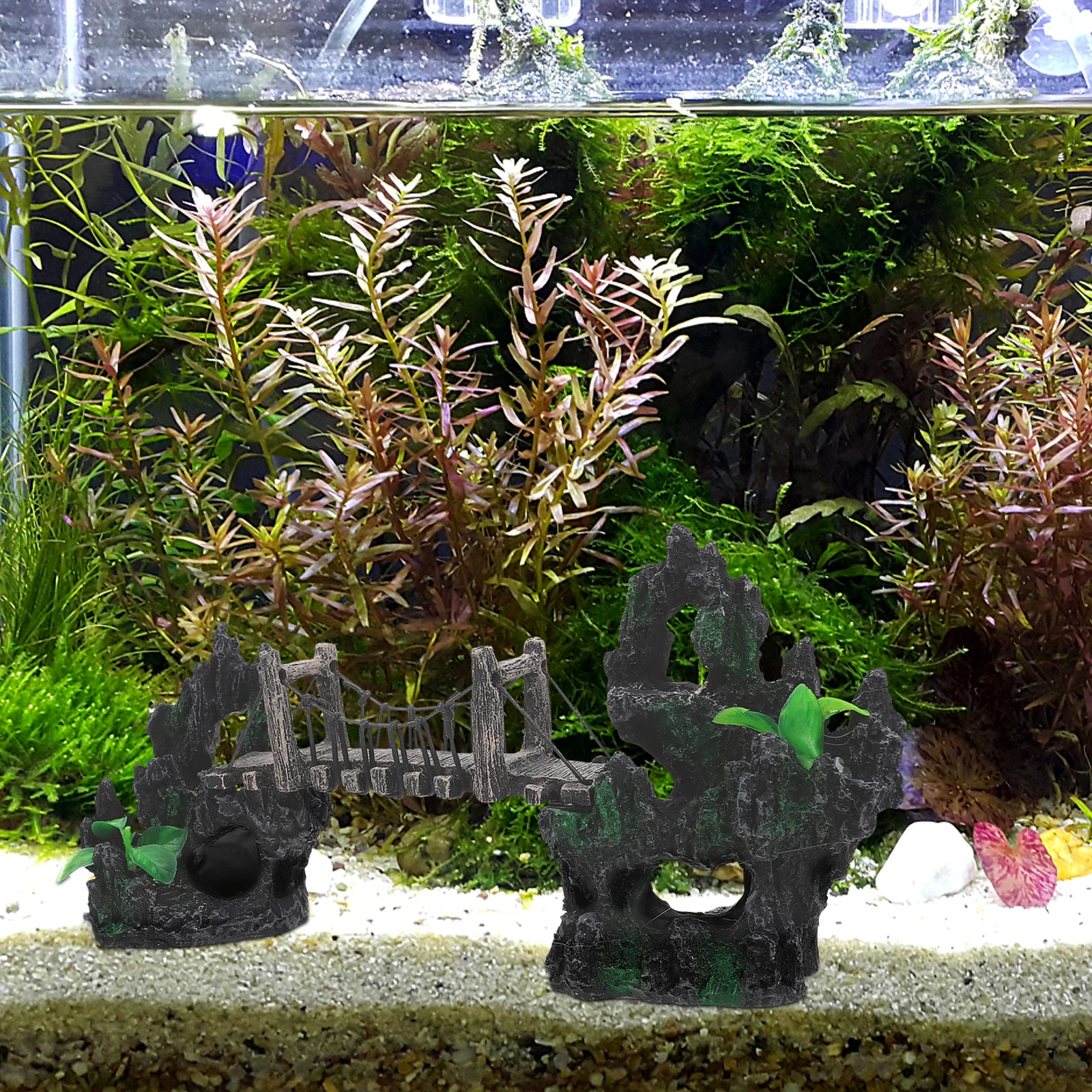 

Fish Tank Suspension Bridge Resin Aquarium Decoration Creative Rockery Landscape Adornment Safe Non-Toxic Underwater
