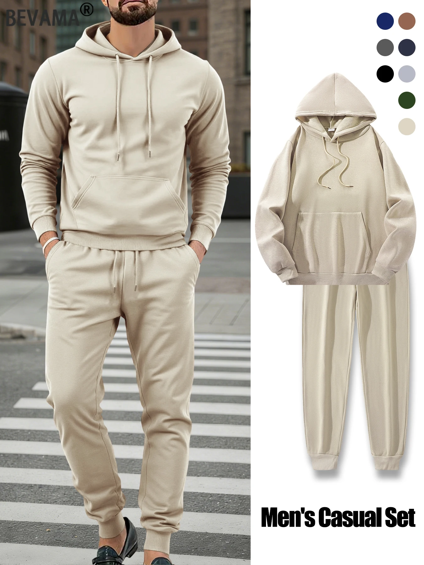 

Men's Spring and Autumn Solid Color Hoodie+jogging Pants Two-piece Set Fashionable Outdoor Casual Sportswear Men's Tracksuit