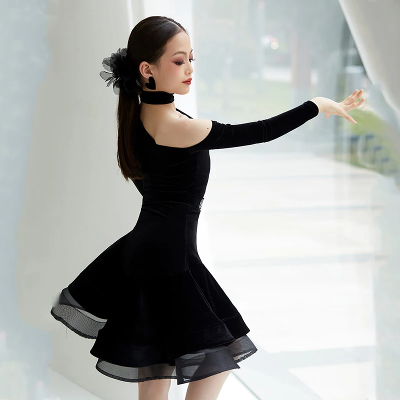 Fashion Latin Dance Professional Costume Girls Black Samba Latin Dance Dress Child Ballroom Dance Competition Clothing SL11546