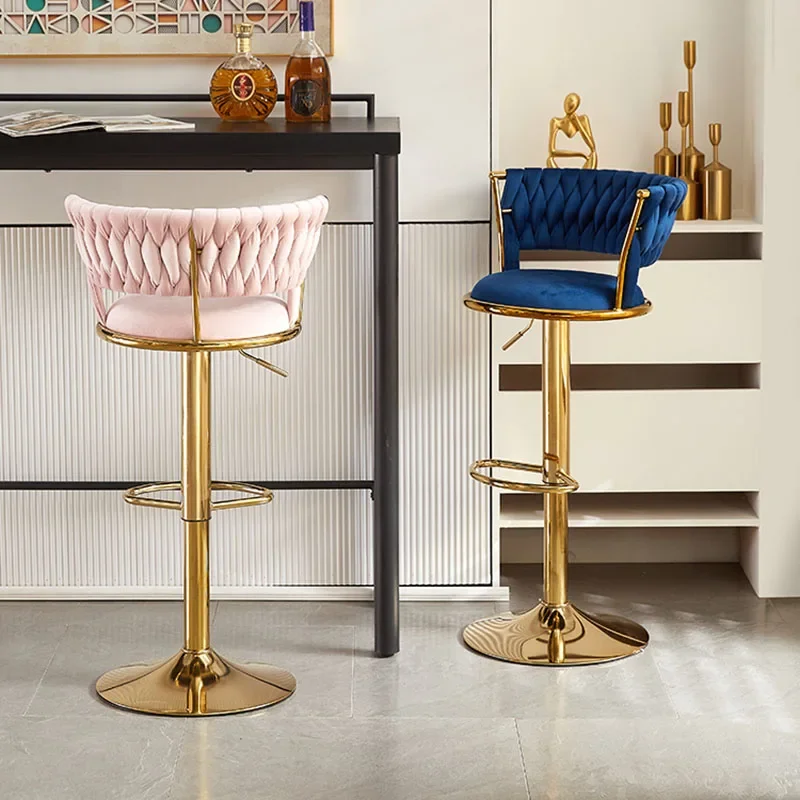 Chaises de Bar Nordiques en Velours Rose pour Réception et Manucure, Accessoire de Luxe pour Salon, Mobilier de Maison XT