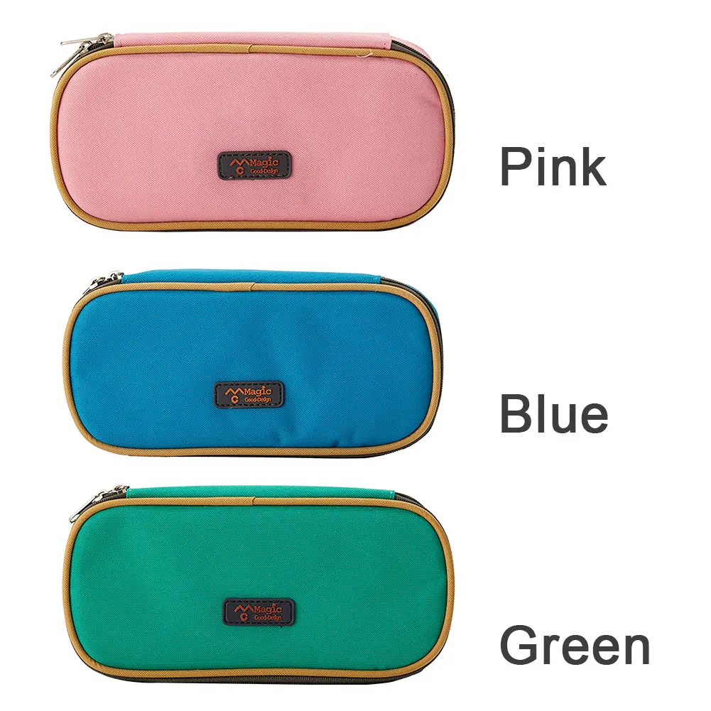 여행용 더블 지퍼 캔버스 파우치, 대용량, 간단한 다기능, 어린이 성인 필통, 학교 사무실 학생