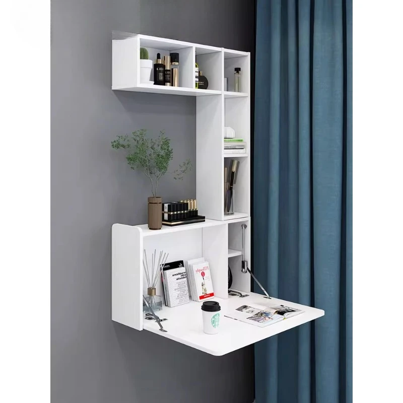 

Suspension folding desk wall hanging wall narrow bookshelf household suspended bedside notebook computer desk integrated solid w