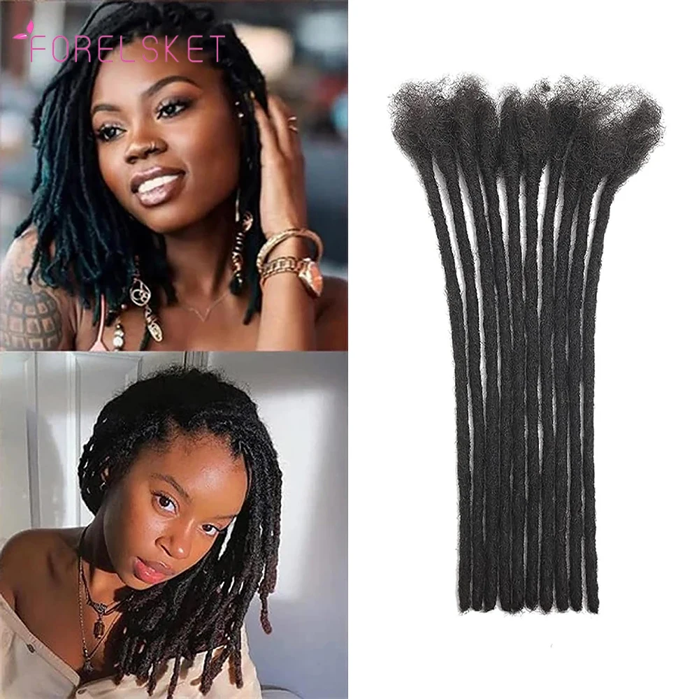 Extensiones de rastas de cabello humano brasileño para mujeres y hombres, rastas hechas a mano, 6-24 pulgadas, paquete de 10 unidades