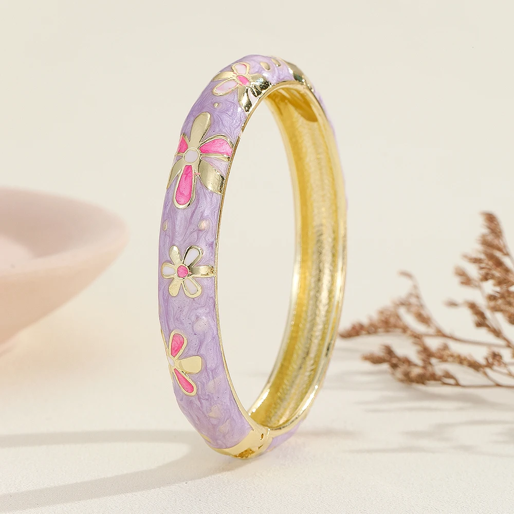 

Fashion new boho ethnic style gold plated flower pattern enamel cloisonne bracelet bangle jewelry gift item for girls women