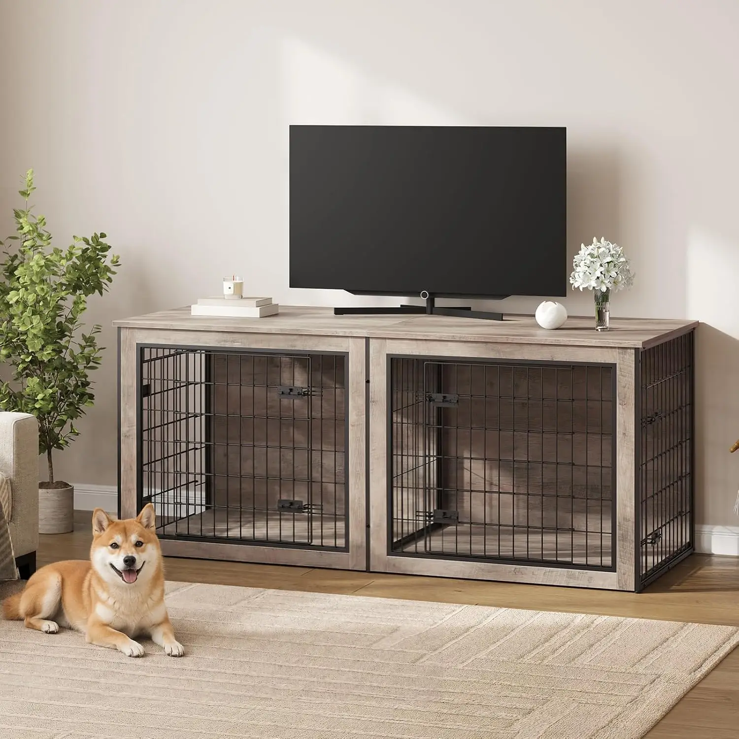 Dog Crate Furniture for 2 Dogs, 63