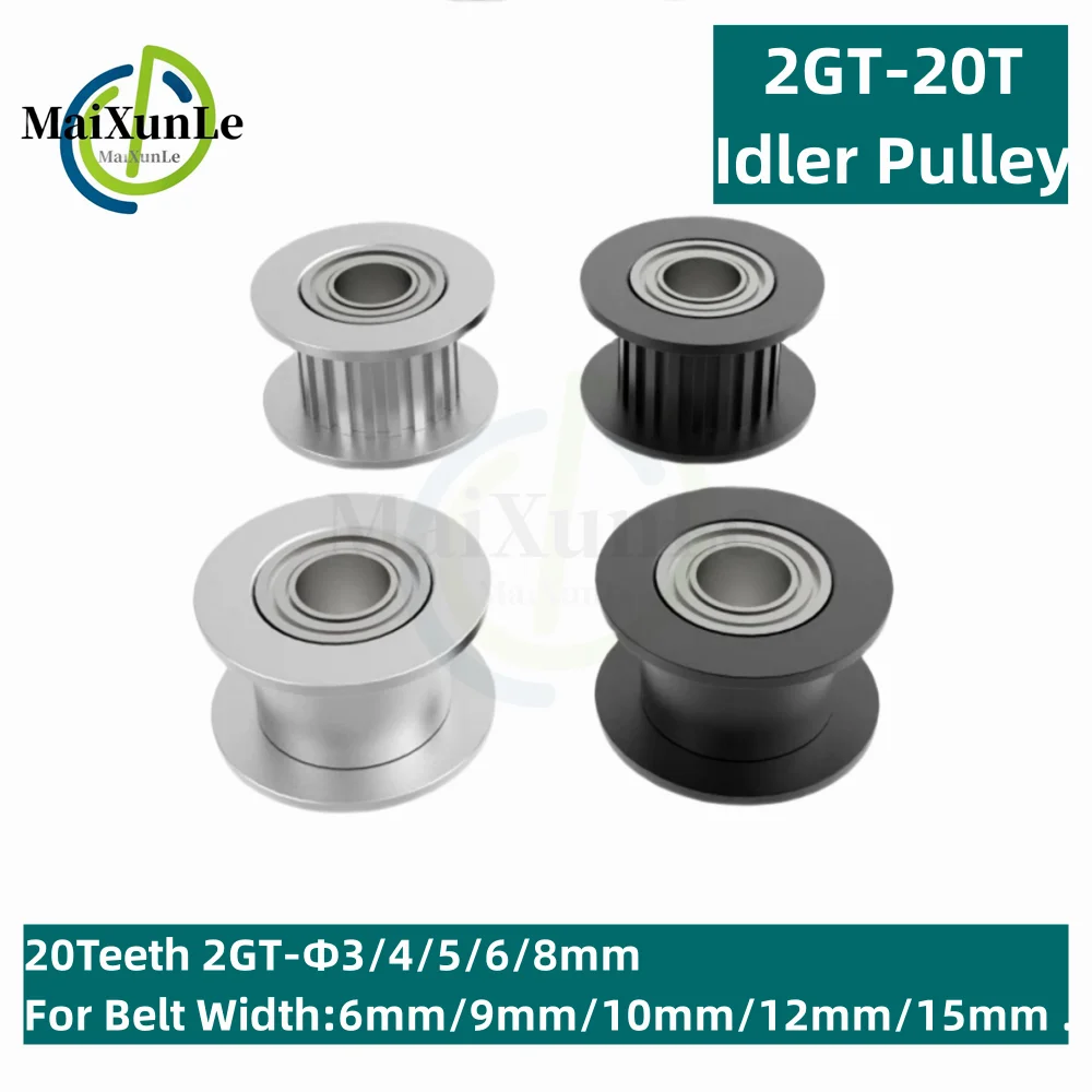 3D Printer Accessory Bearing GT2 2GT 20 Teeth Synchronous Timing Wheel Idler Diameter 3~8mm, Bandwidth 6/9/10/12/15mm