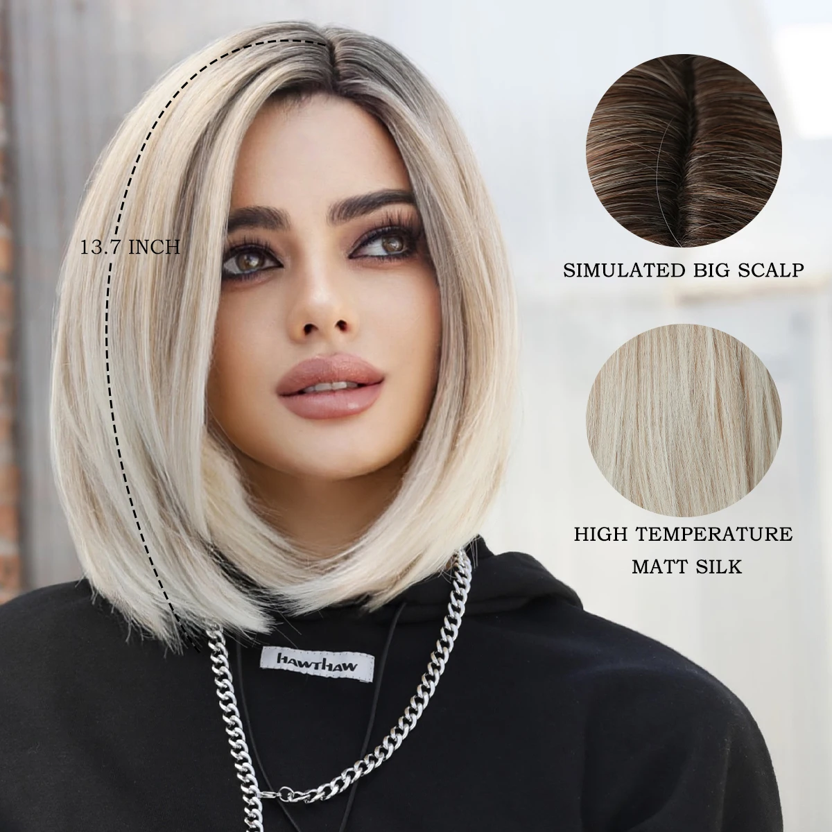7JHH WIGS Ombre Blonde Bob Wig for Women Daily Cosplay Short Synthetic Middle Part Wigs Platinum Lolita Wig Heat Resistant