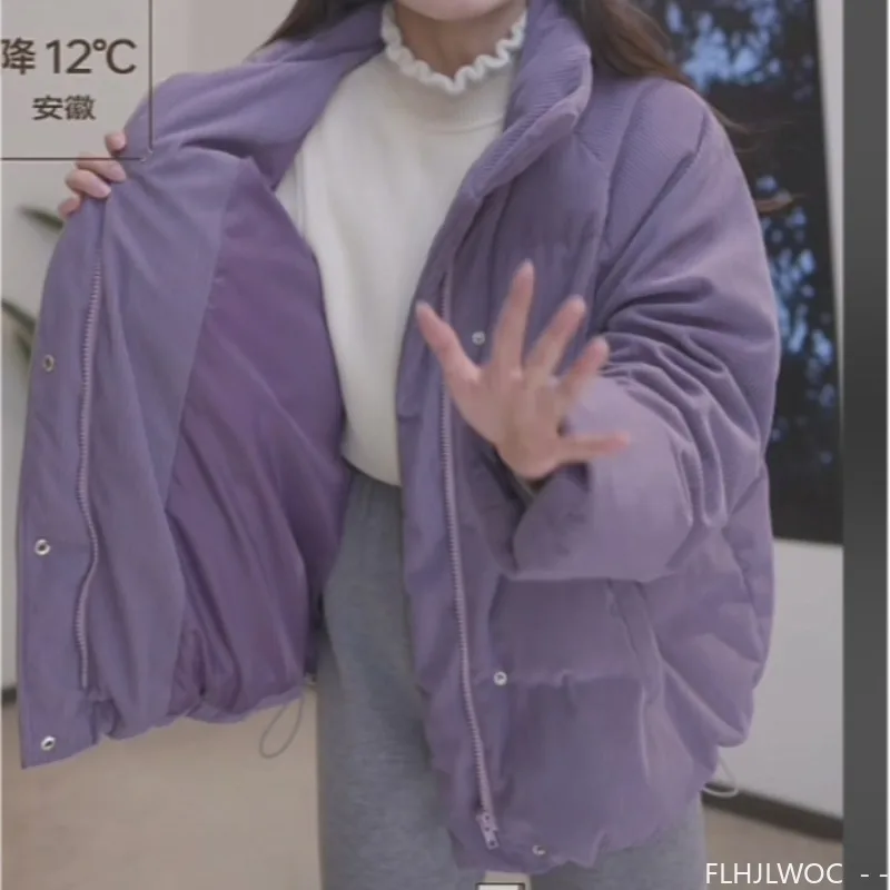 Cord-Baumwolle, 2025, Winter-Rollkragenpullover, warme Oberbekleidung, Mäntel, Kuchen, koreanischer Stil, niedliche Mädchen, kurze Daunenjacke, kurze Damen-Parkas