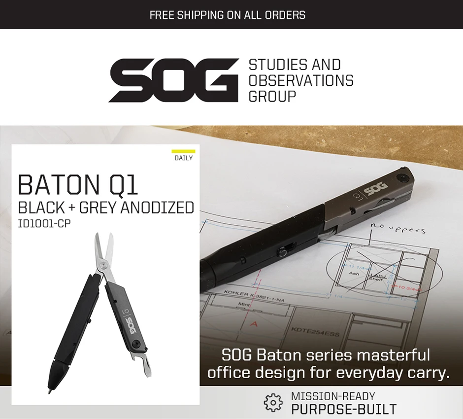 SOG Baton Q1 4-in-1 Multitool-Stift EDC Taschenwerkzeug mit Schere, Schraubendreher und Flaschenöffner für Angeln, Camping, Wandern und Outdoor-Ausrüstung – Detail 1