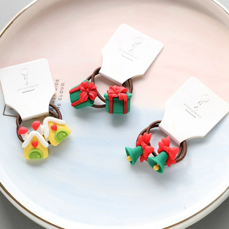 Gomas elásticas para el pelo para niña, coletero con dibujos animados de alce de Navidad, 2 piezas