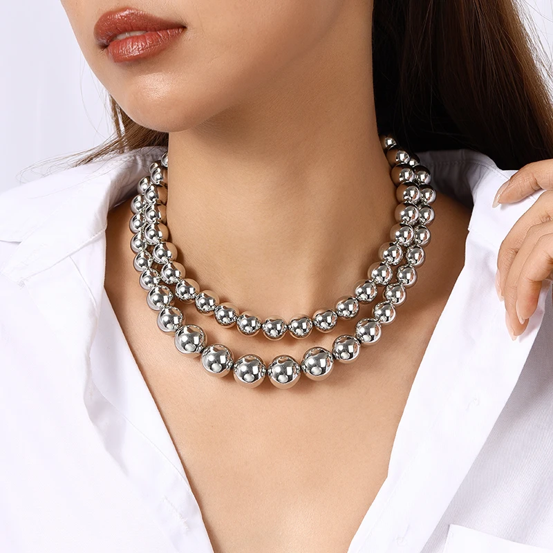 Aihua Exaggerated CCB Material Big Ball Necklace For Women Punk Gold Color Hip Hop Beaded Choker Necklace Party Jewelry Gifts - Image 2