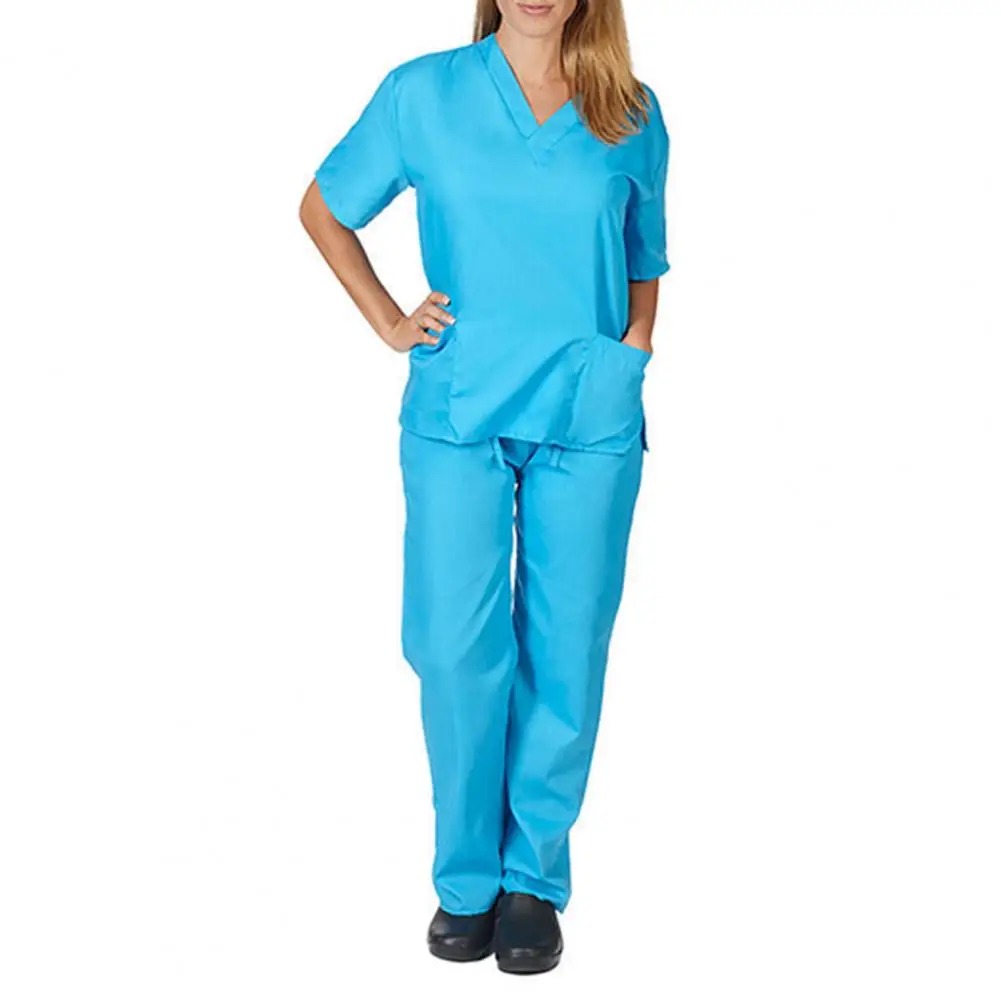 Nurse Uniform Medical Suit V-neck Salon Spa Pet Grooming Institution Work Clothes Short Sleeve Tops Pants Nursing Scrub Uniform