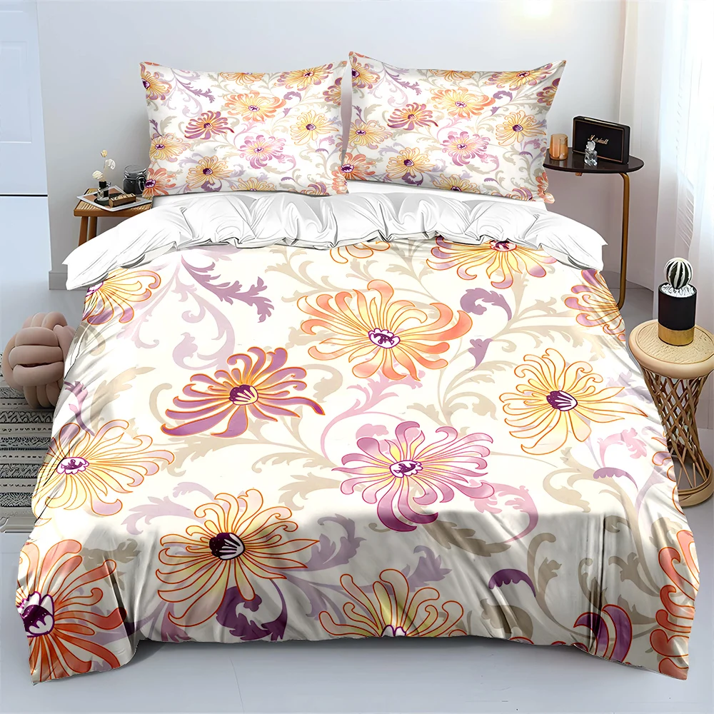 

Colorful Floral Decorative Pattern Print Bedding Set 1 Duvet Cover 2 Pillowcases for Adult and Children Luxury Gift Full Size