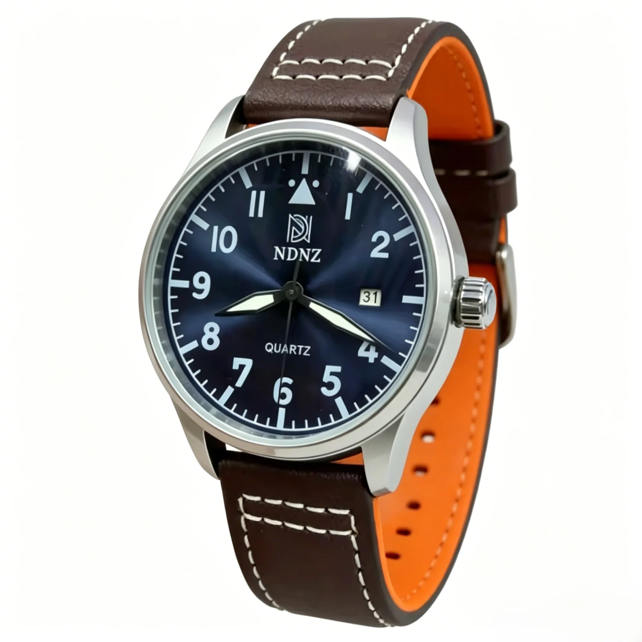 Latest Pilot Quartz Watch Retro Casual Business Mens Fashion Watch with Brown Leather Strap