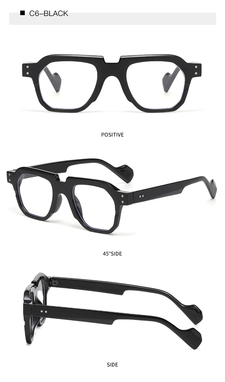 JNPCXI Neue Quadratische Zweifarbige Damen-Sonnenbrille Retro-Nieten Herren-Brille mit Klarer Linse Blau-Grüne Gläser UV400 – Detail 13