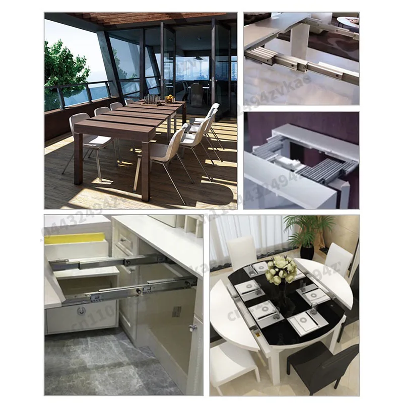 Table Telescopic Guide Rail Aluminum AlloyMulti-Function Folding Extended Push-Pull Rail1.8/2.5M Invisible Dining
