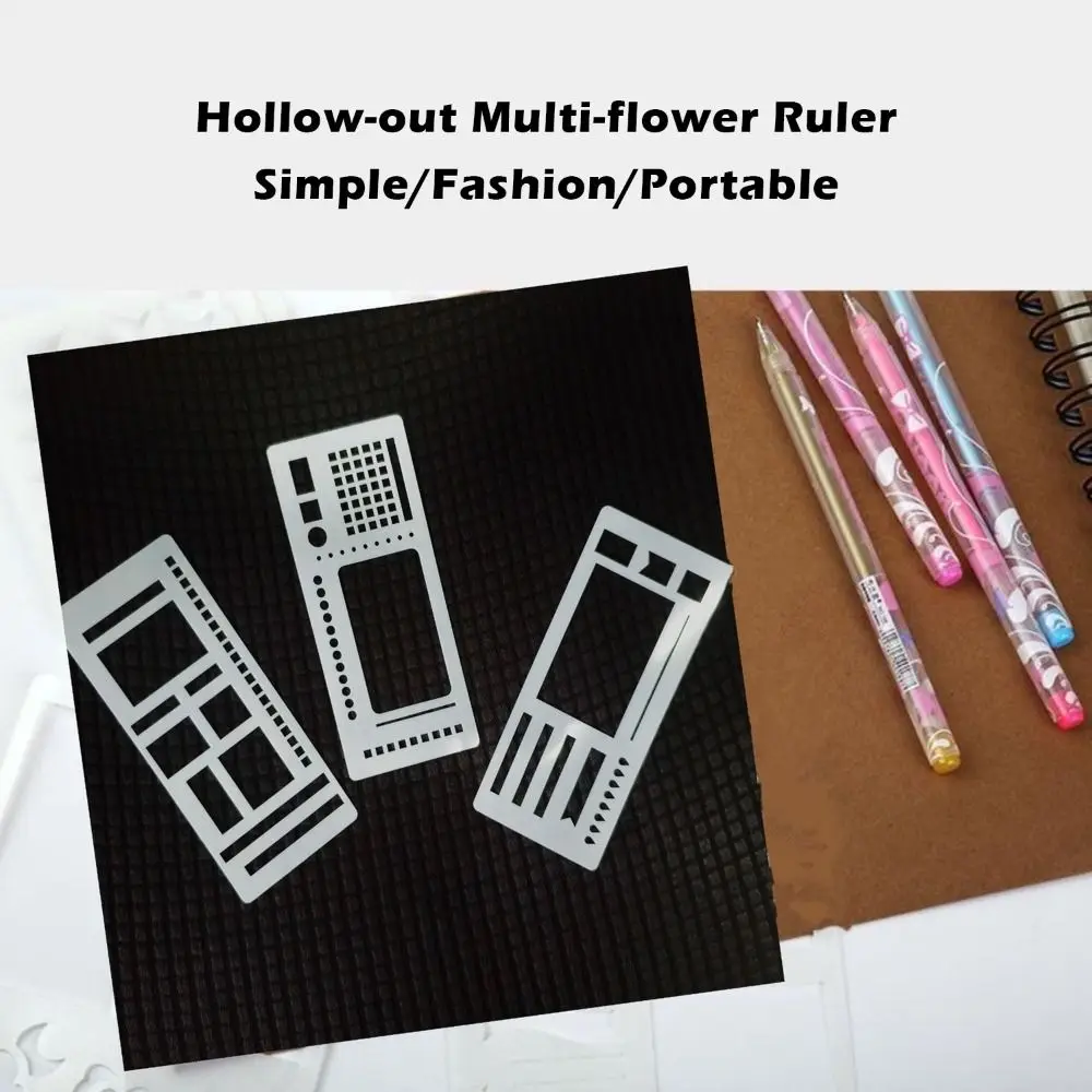 3pcs Durable Dot Grid Design Handmade Flexible Record Template DIY Scrapbook Journal Rectangle Stencil Ruler Set Stencil Ruler