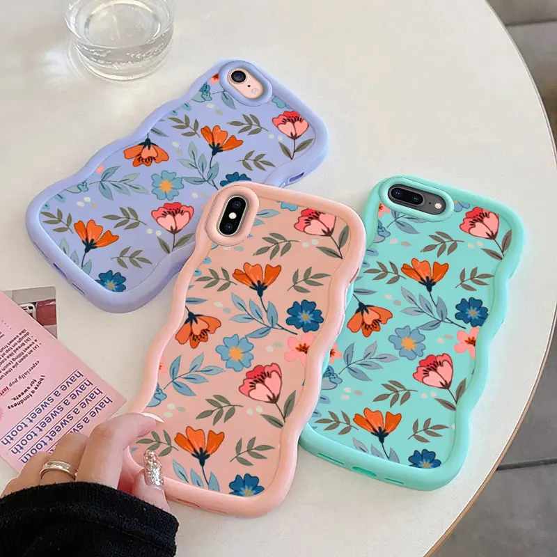 Flower Fashion Macalong Phone Case for iPhone 7 8 PLUS SE 2020 2022 X XS MAX Soft Cover Wavy edged Shockproof Coque Girl Shell