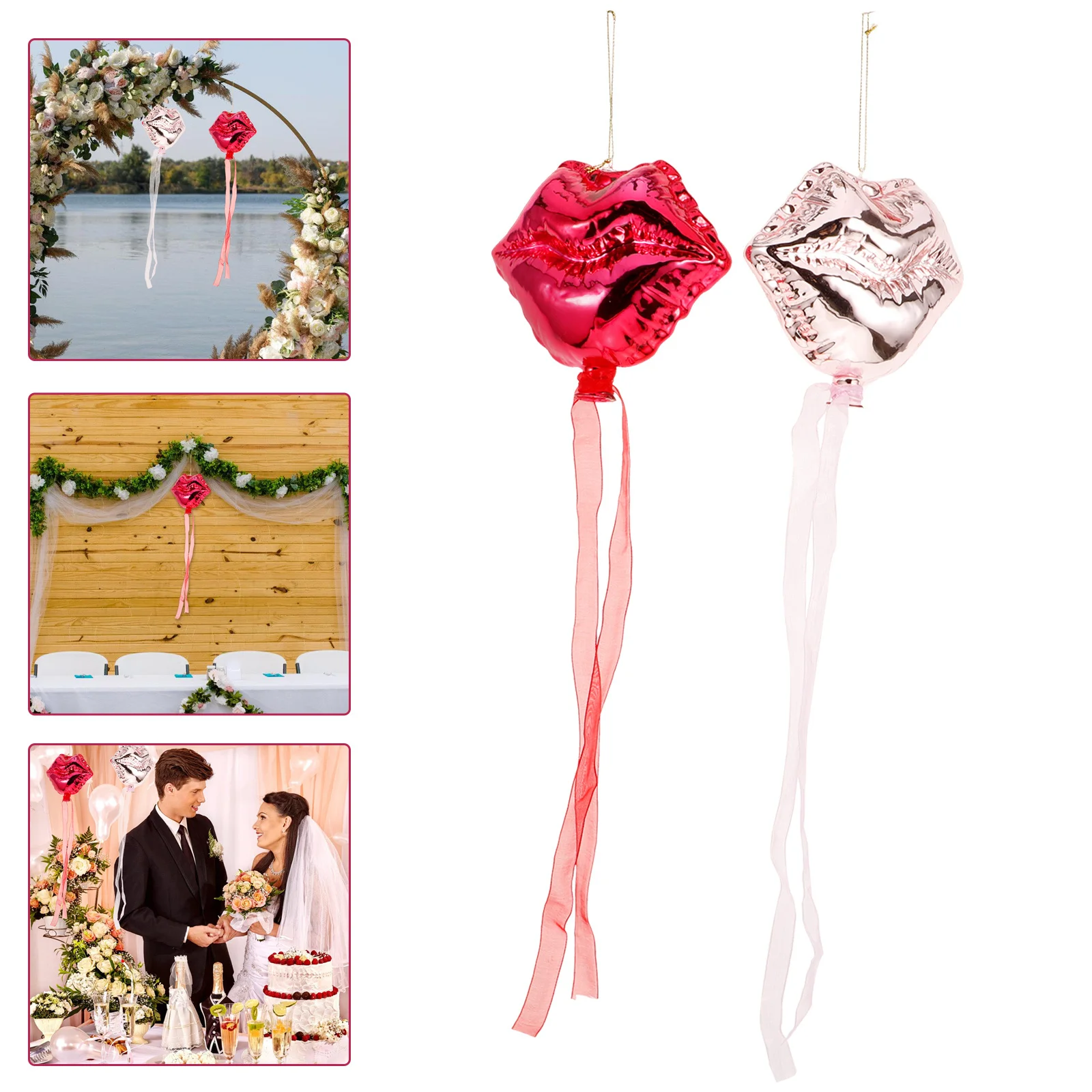 

2Pcs Heart Pendant Valentine's Day Hanging Ornament Lip Shaped Decor for Wedding Party Festival Home Wall Decoration Lovely