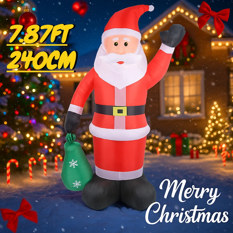 Sacchetto regalo di Babbo Natale giocattolo gonfiabile da 7,87 piedi con luci a LED Decorazione per feste da giardino di Natale Forniture per la casa di Natale Ornamento regalo