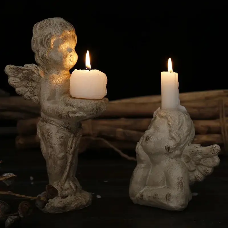 2026 Angel Candlestick Resign Ornament Cute Winged Baby Sculpture Garden Wedding Candlesticks Retro Art Decoration