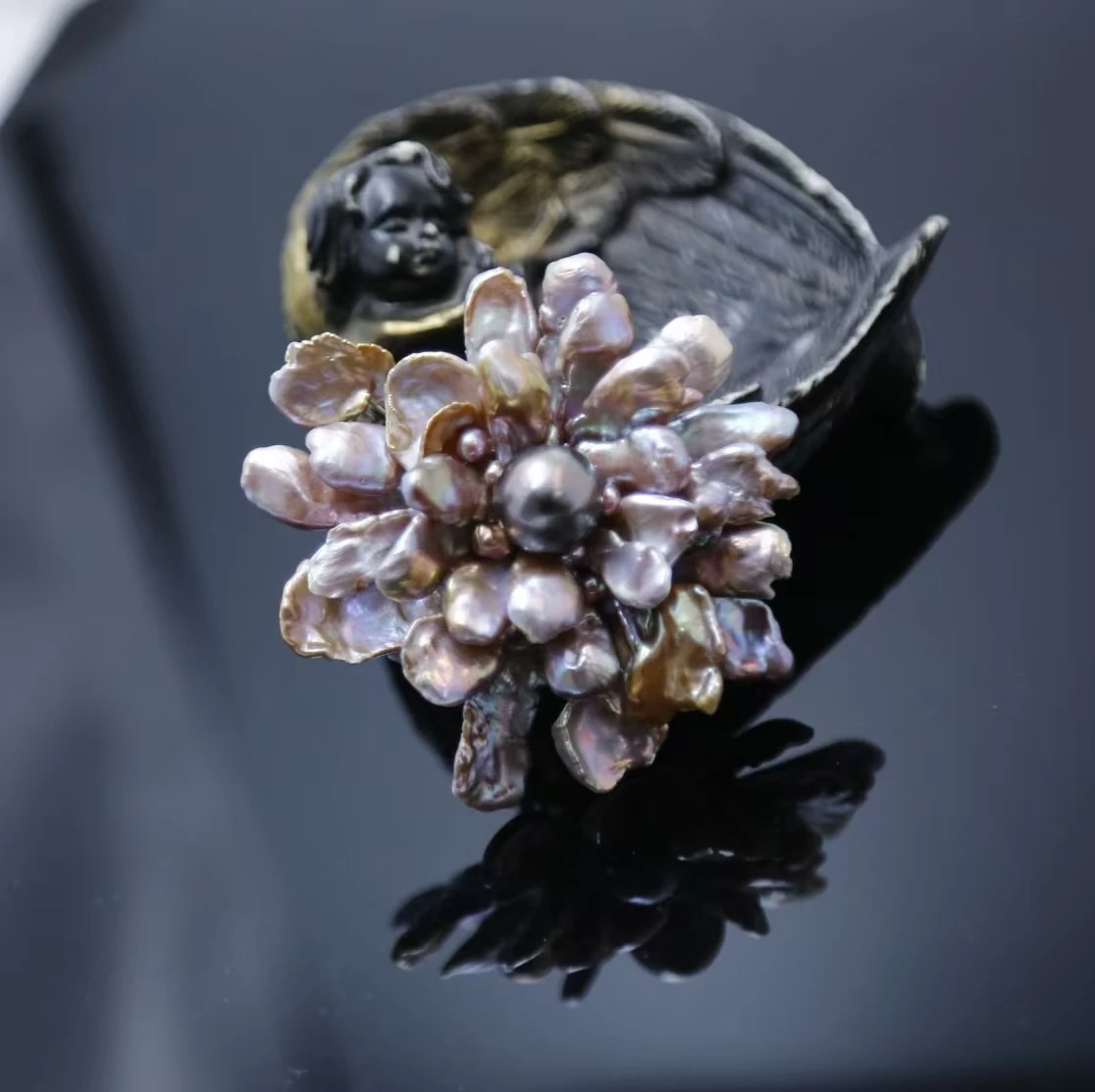 

Large-sized Natural Freshwater Purple Original Hand-woven Flower Design Pearl Pendant Brooch Fine Jewelry Making