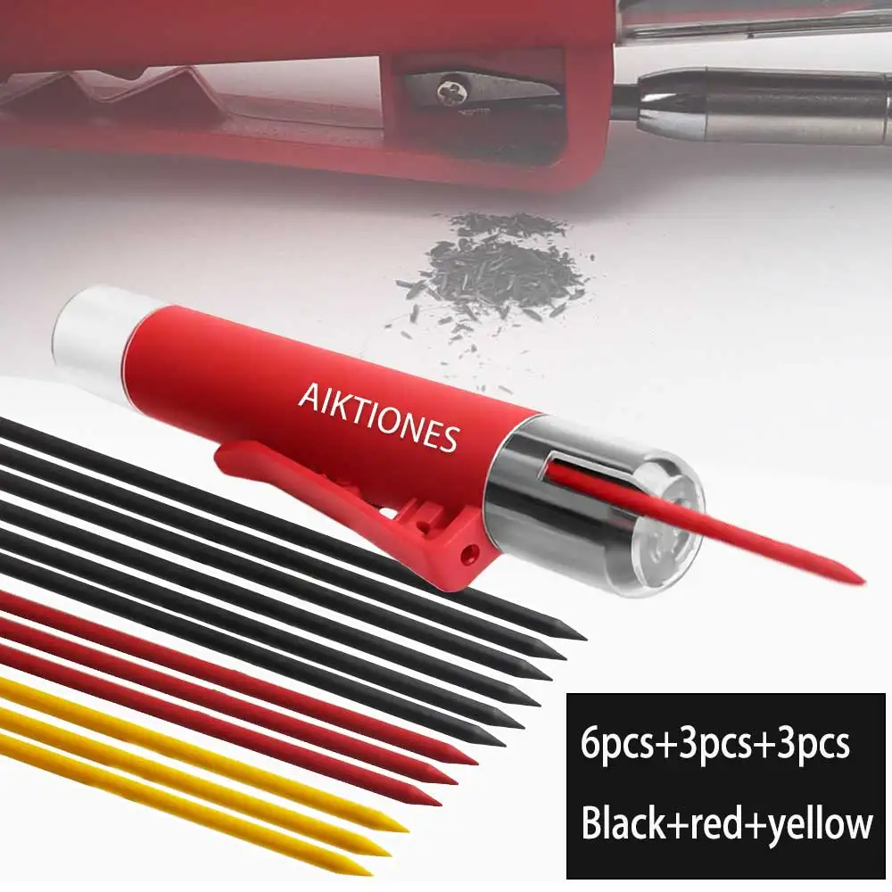4pcs Pencil Lead Refills Built-in Sharpener for Solid Carpenter Pencil Automatic Mechanical Carpentry Long Head Pencils