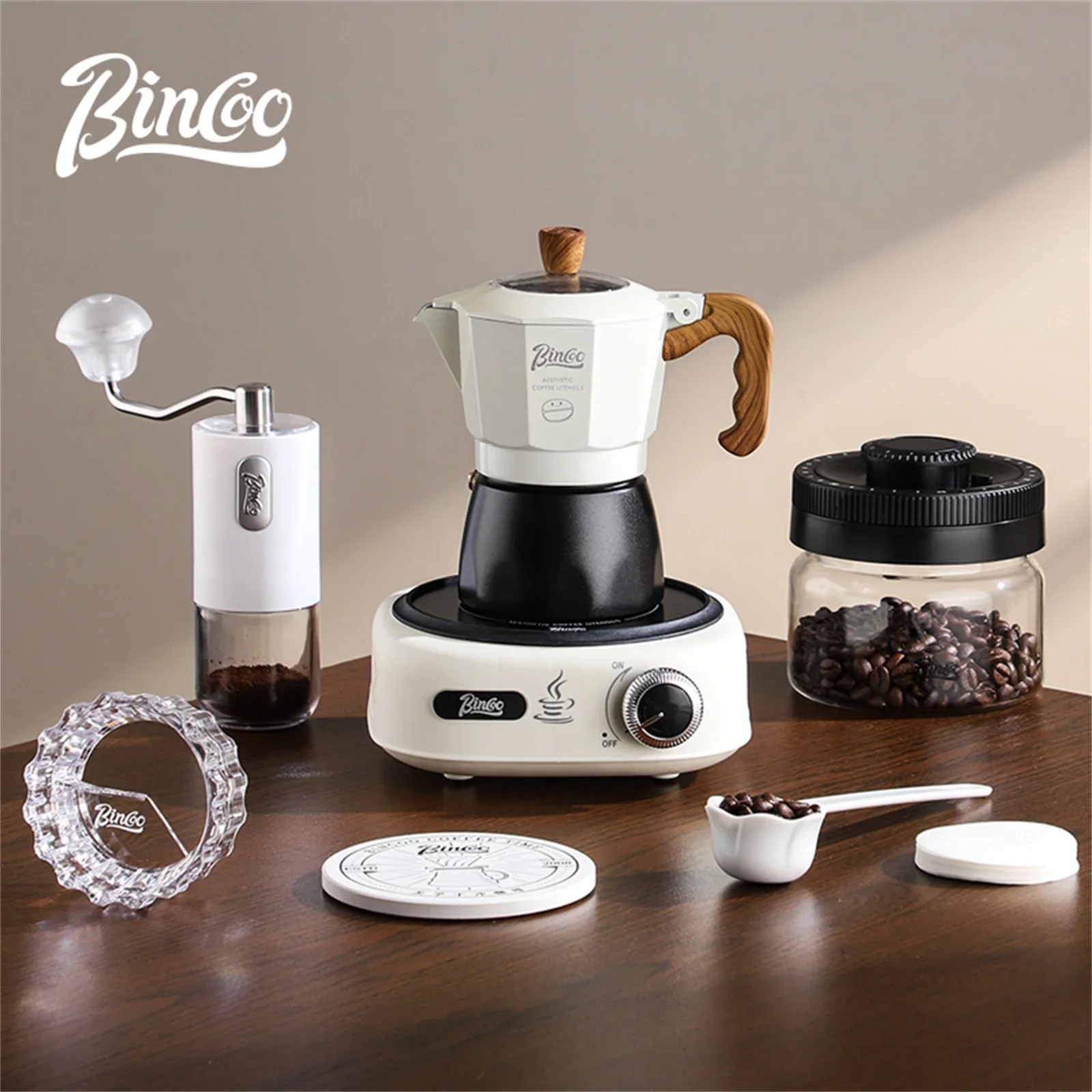 Bincoo Dual Valve Mocha Pot Espresso Moka Pot Hand Brewed Coffee Pot Set Italian Home Outdoor Barista Tools Electric Stove 220V