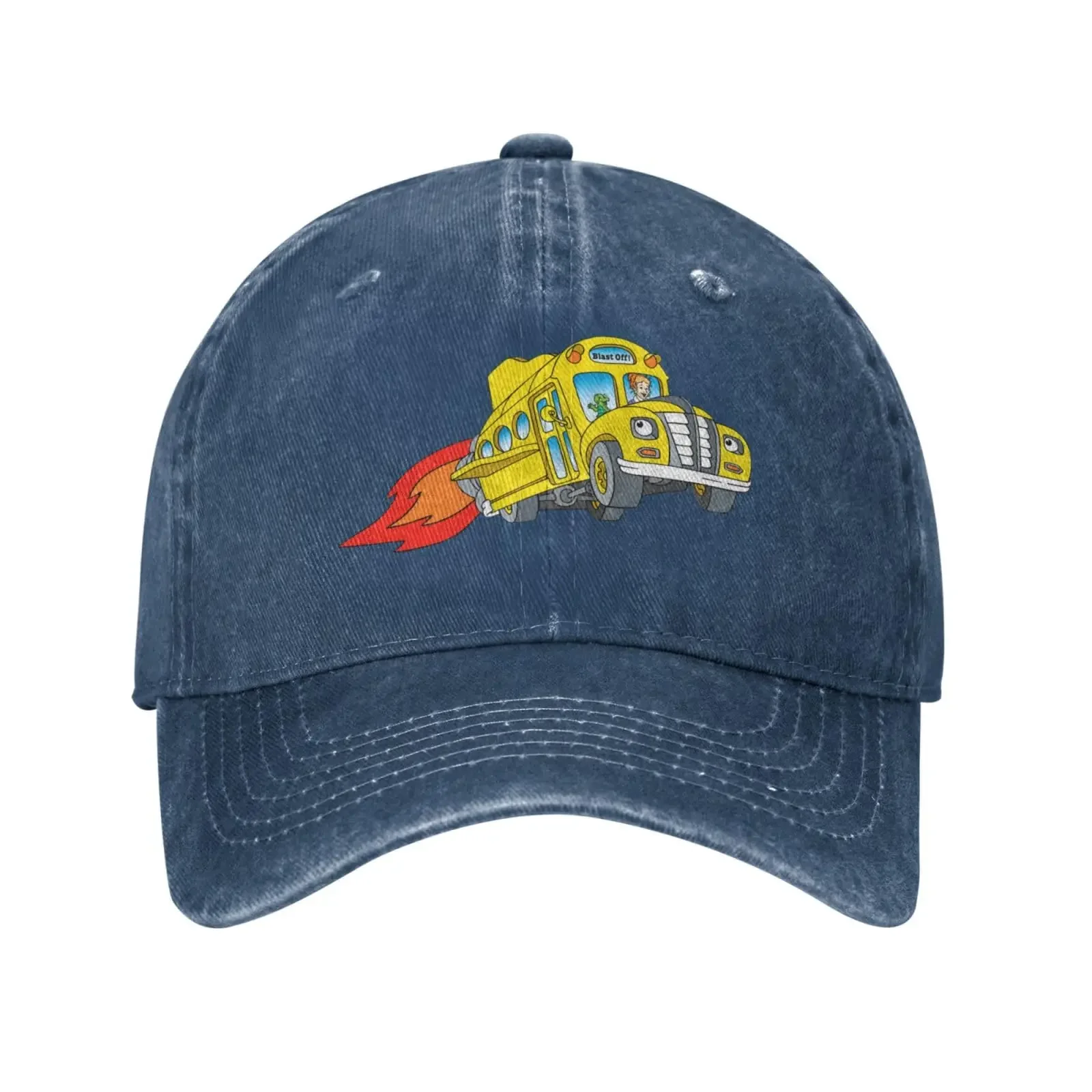 Magic Cartoon School Bus Anime Denim Hats Baseball Caps Washable Trucker Hat Cute Dad Hat Sports Sunhats For Daily Outdoor Hike