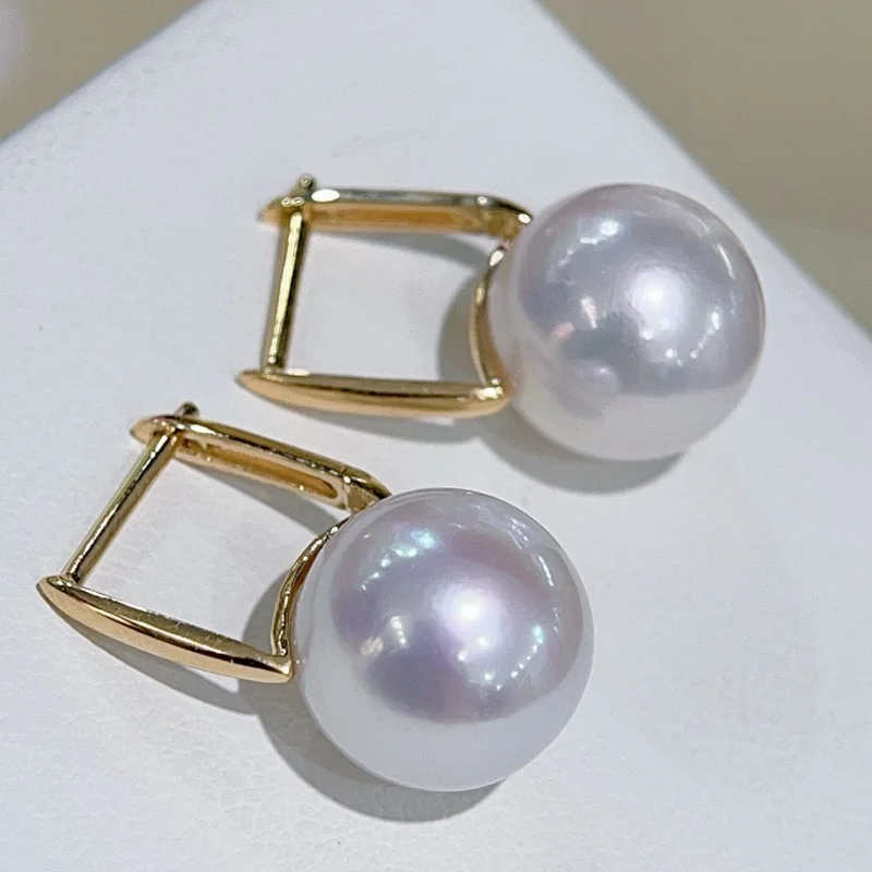 

SGARIT 18K Gold Natural Pearls Stud Earrings for Women 10-11mm Real Edison Pearl AU750 Ear Pins SE108