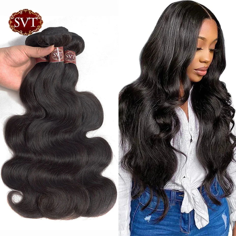 SVT Hair Body Wave Bundles Indian Hair Weave Bundles 1/3/4 PCS Human Hair Bundles Natural /Jet Black 8-26"Remy Hair Extension