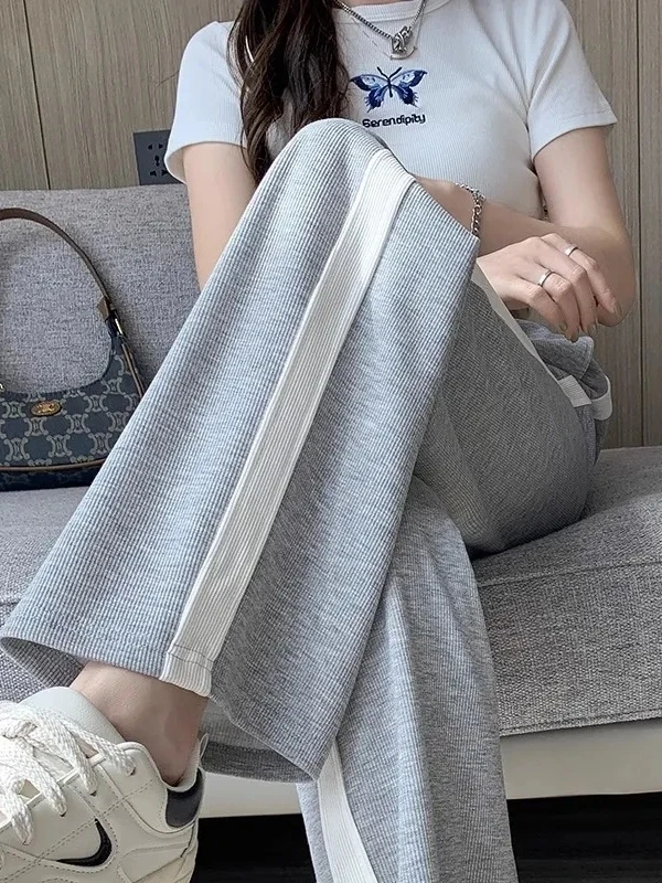 

Повседневные женские брюки с высокой талией, прямые, с пэчворком, эластичные, летние, новая модель, со средней посадкой, маленький размер, свободный крой, струящиеся, трендовые