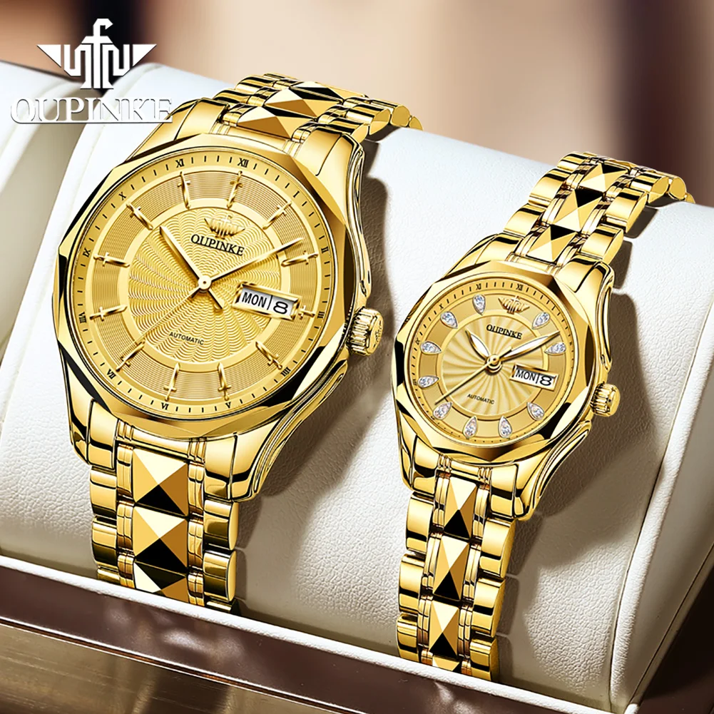 

OUPINKE 3172 Original Automatic Watches For Men Women Tungsten Steel Dual Calendar Luxury Brand Mechanical Couple Watches Gifts