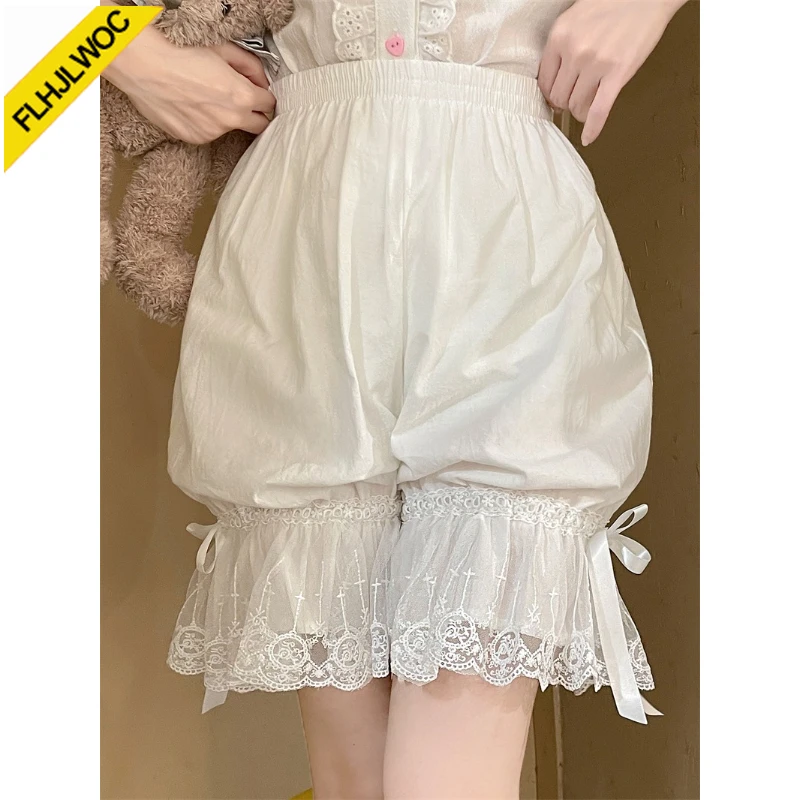 Cotton Bloomers Lolita Style Mori Girls Cute Sweet Japan Sexy Lace Date Princess Layer Puff Shorts Ruffles Lantern Small Pants