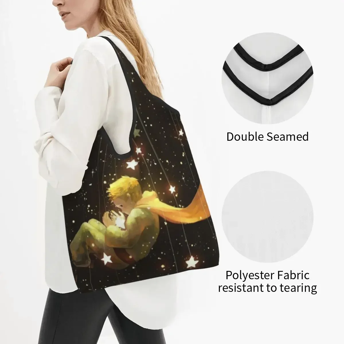 Custom Fairy Tale Le Petit Prince Shopping Bag Women Portable Big Capacity Groceries The Little Prince Tote Shopper Bags