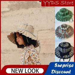 Parent-child Foldable Straw Hat Ins Hot Hand-woven Panama Straw Hat Personality Plaid Bow Decoration Sunscreen Children Sun Hat