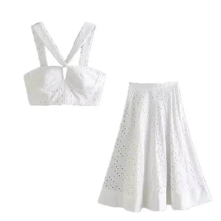 

Женские комплекты из 2 предметов с вышивкой, юбки миди, 2023, укороченный топ, женский костюм, повседневные юбки, комплект из двух предметов, женская одежда