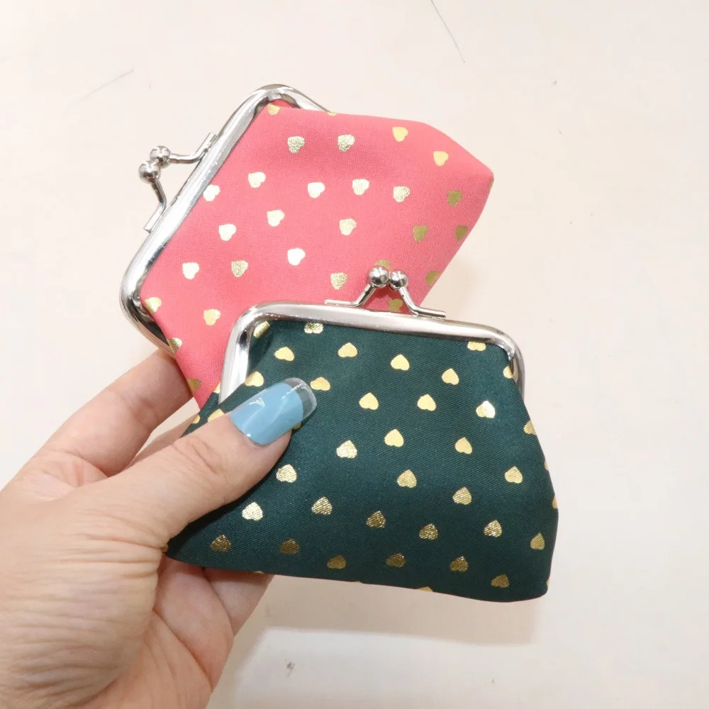 Cosmetic Clutch Kiss Lock Wallet Heart Print Metal Coin Pouch Portable Foldable Buckle Mini Wallet Travel