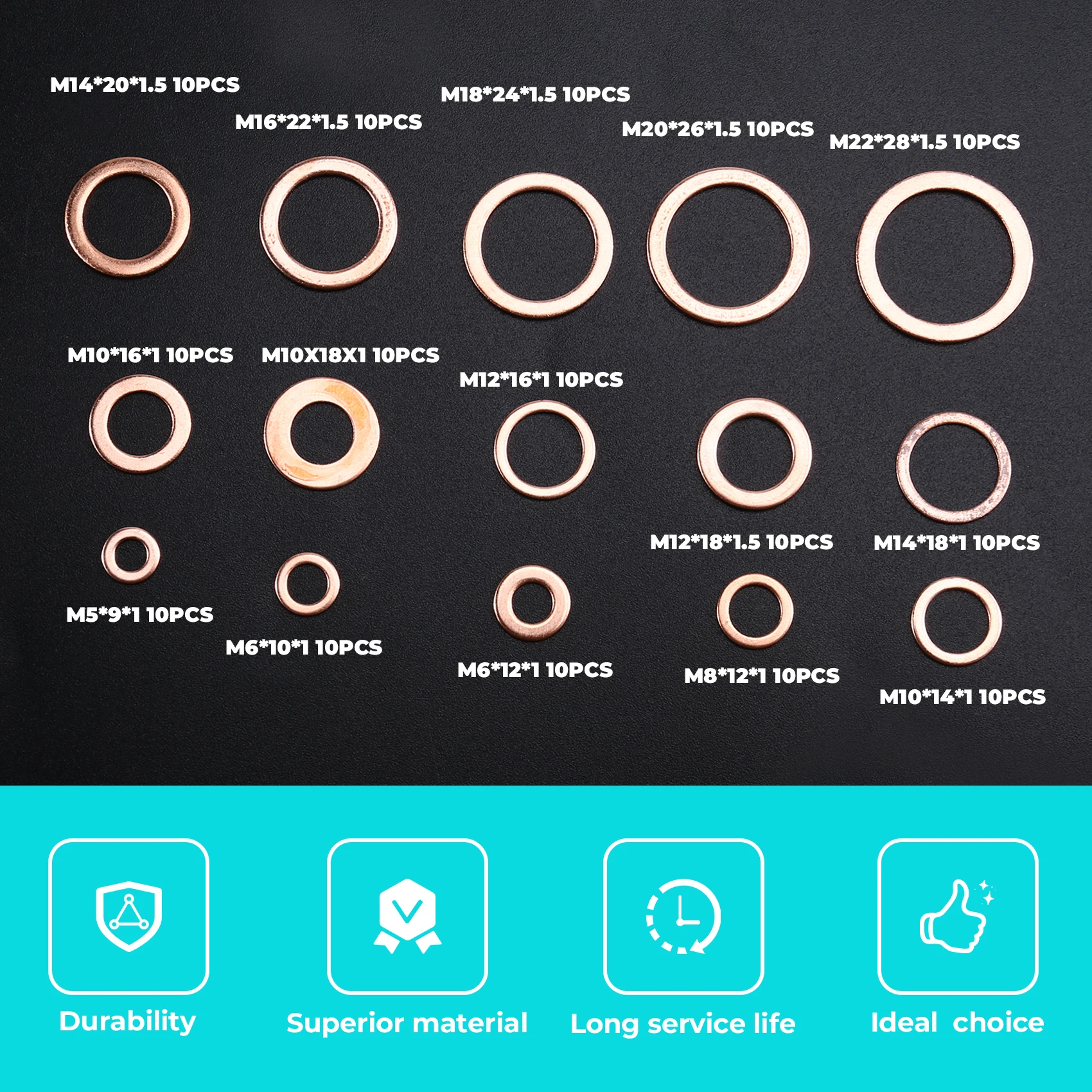 

ABLQ Solid Gasket Washer Metal Flat Washer Combination Copper Washer Combination Hardware Accessories Kit Sealing Copper Gasket