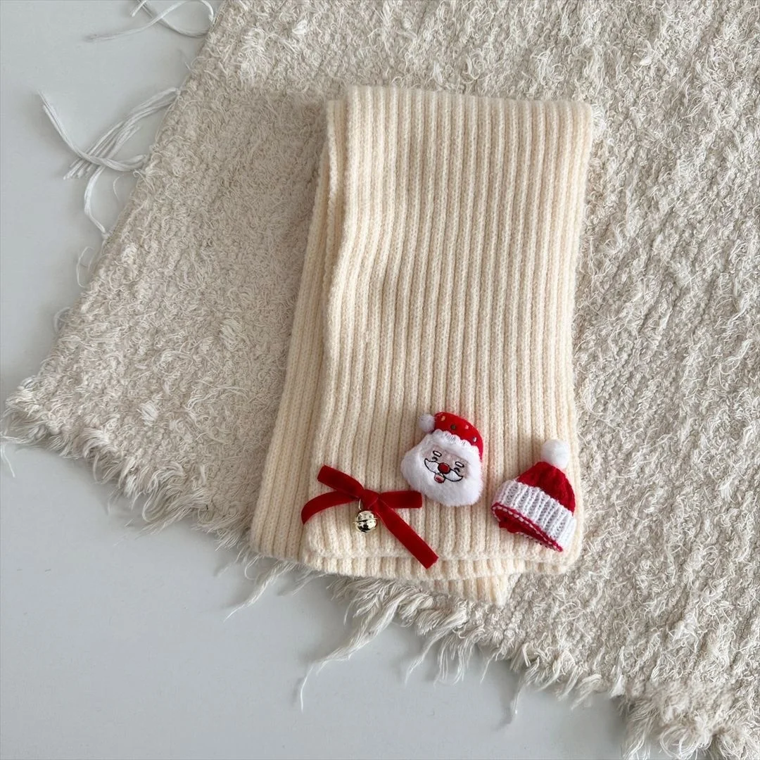 Kids Christmas Knitted Scarf Girls Boys Santa Snowman Bell Warm Soft Winter Outdoor Holiday Party Child Neck Warmer Accessory