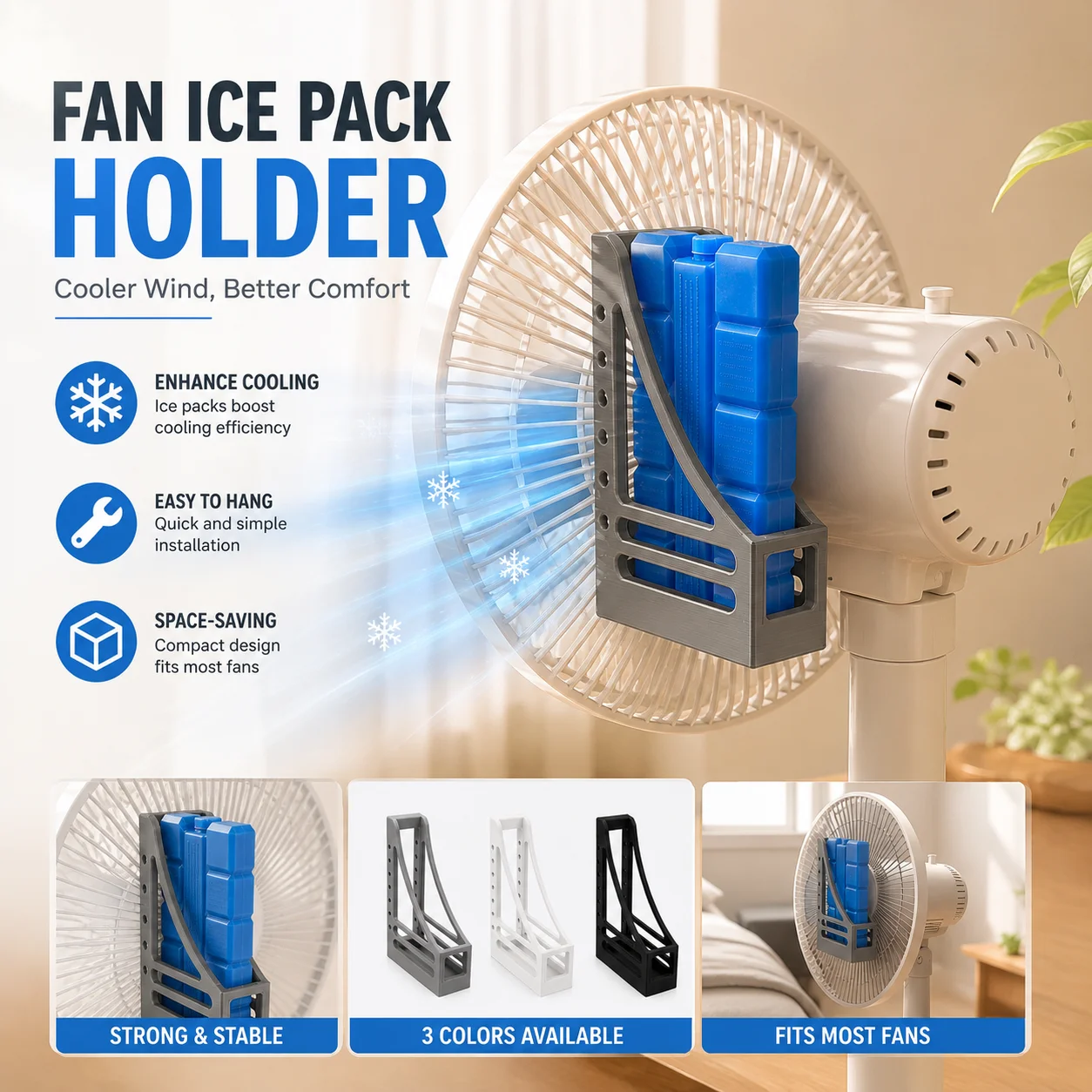 Fan Ice Pack Holder Cooling Bracket For Standing Desk Fans Portable Air Cooler Accessory Hangable Ice Block Rack Summer Cold