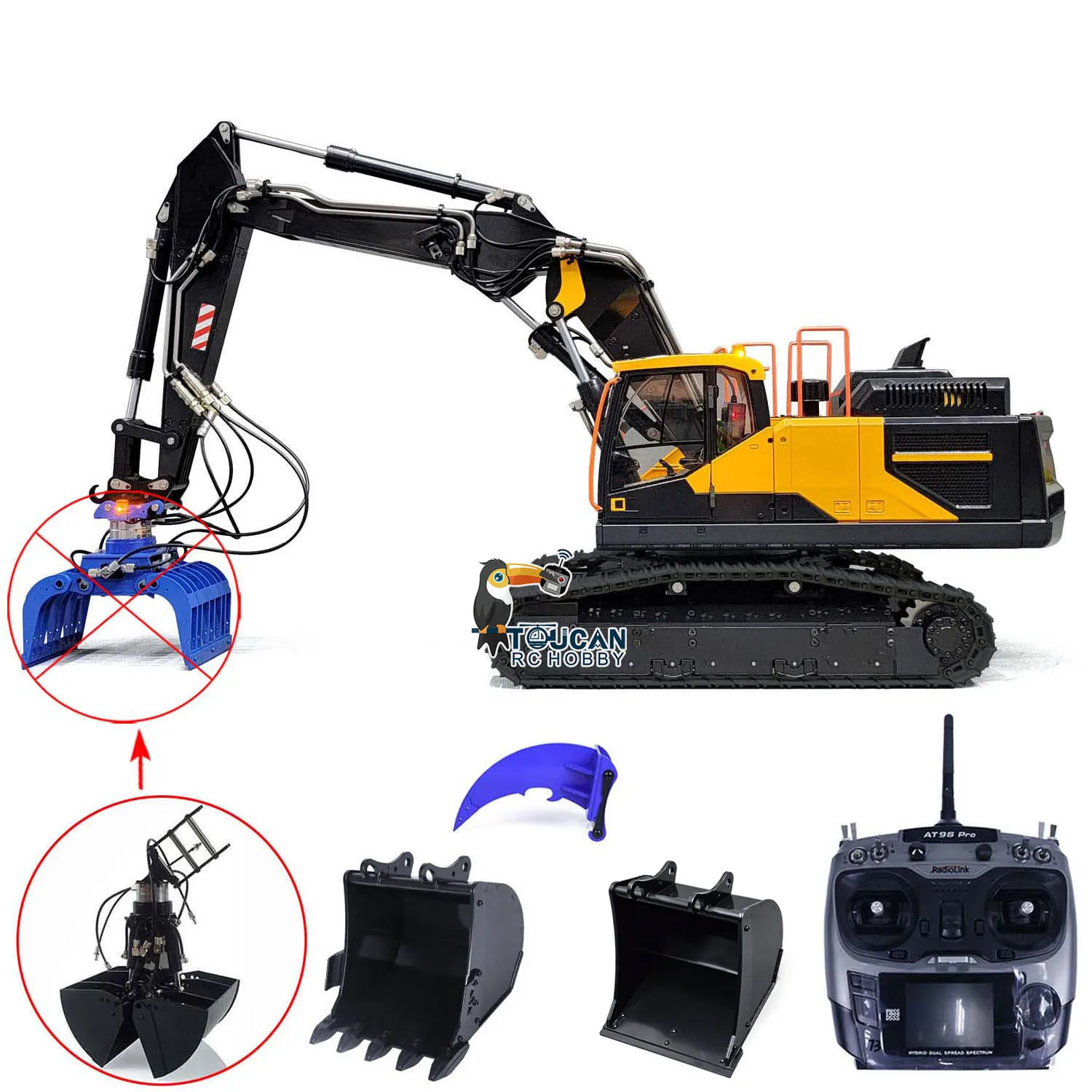 MTM 1/14 Metal RC Excavator Hydraulic 3 Arms EC380 for Remote Control Tracked Construction Vehicle Outdoors Toy Gift TH22513