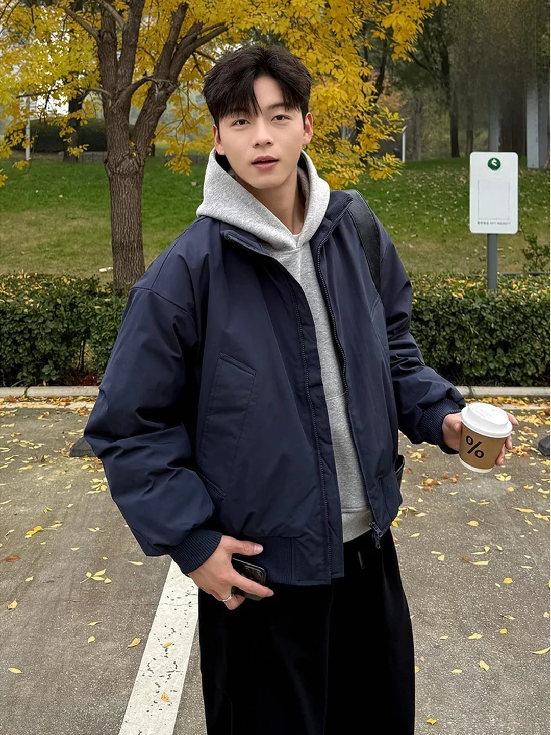 

Мужская зимняя модная стеганая куртка-бомбер с воротником-стойкой, синяя, хлопковая, теплая, на молнии