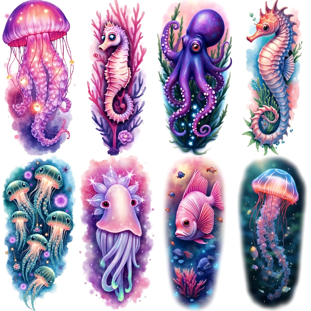 

12pcs Temporary Tattoo Waterproof Long-lasting Body Stickers Starfish Coral Fish For Adults Thighs Men