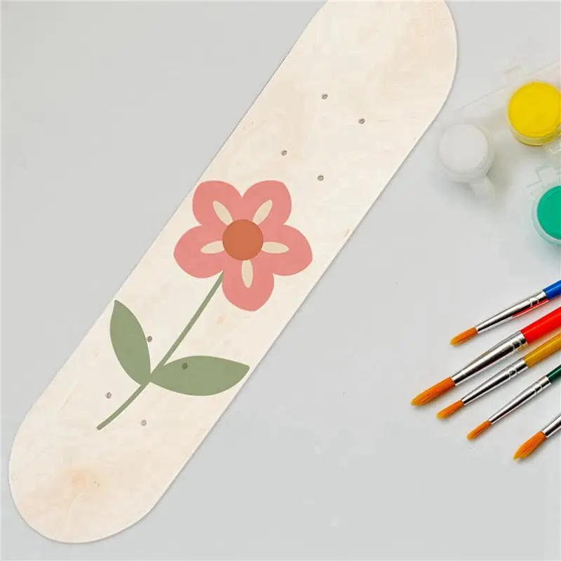 B05C-3X Kids Skateboard DIY Painting Wooden Longboard Outdoor Sports Trick Skateboard(No Wheel)