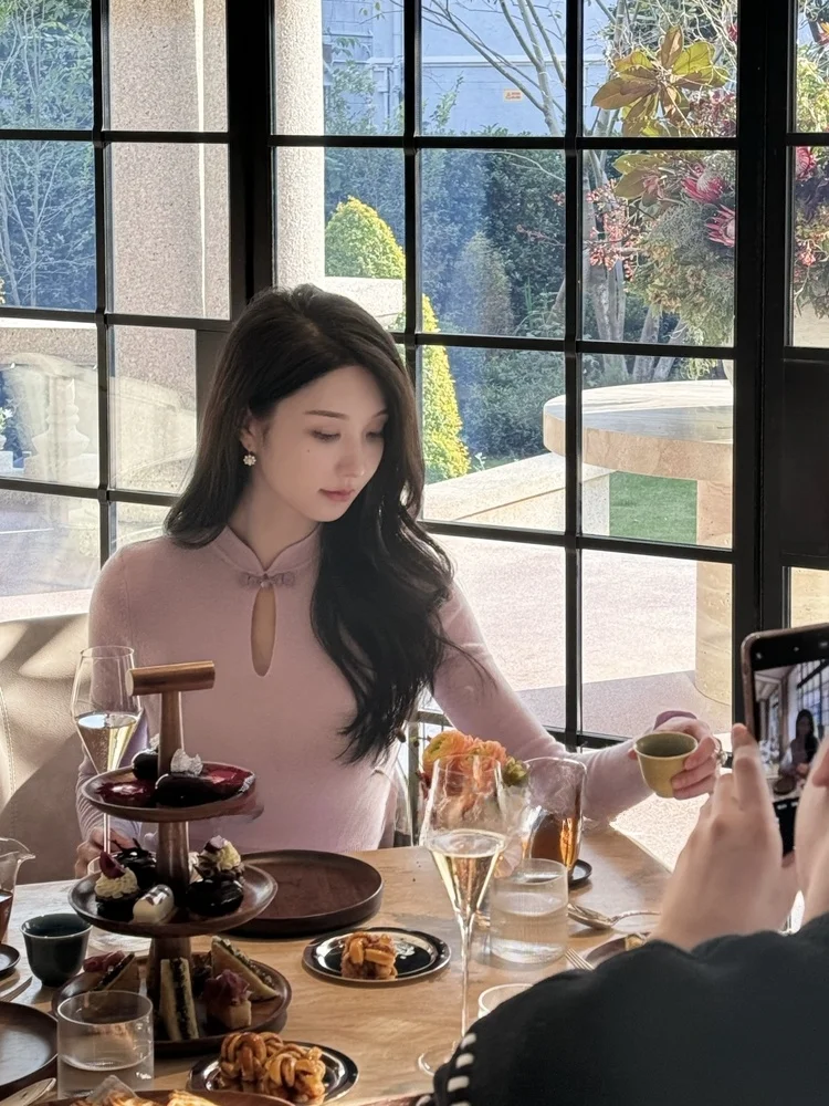 

Wcouture Original New Chinese Sle Pure Camere Knitted Slim Fit Separate Top f Skirt Set Women's Faion