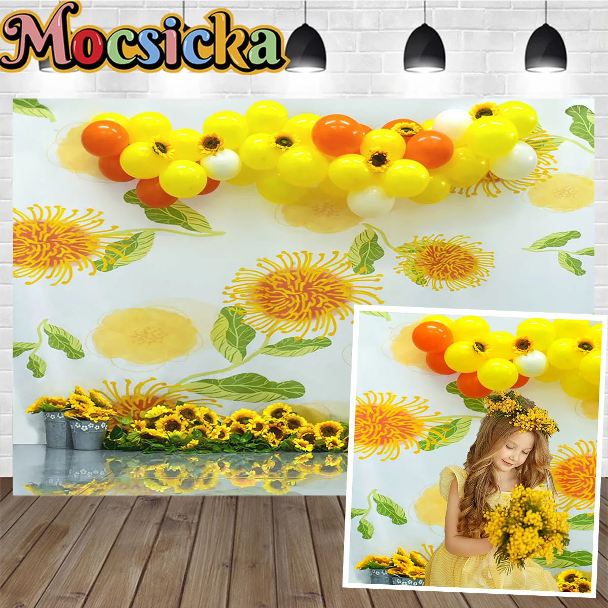 

Yellow Sunflower Girl 1st Birthday Cake Smash Background Prop Balloon Decor Party Photography Backdrop Banner Baby Shower Photo